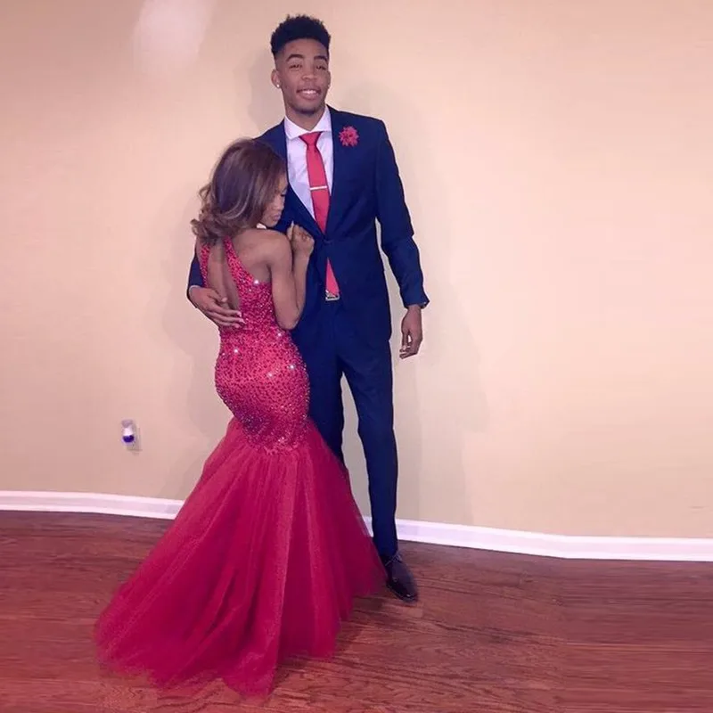 navy blue suit red dress