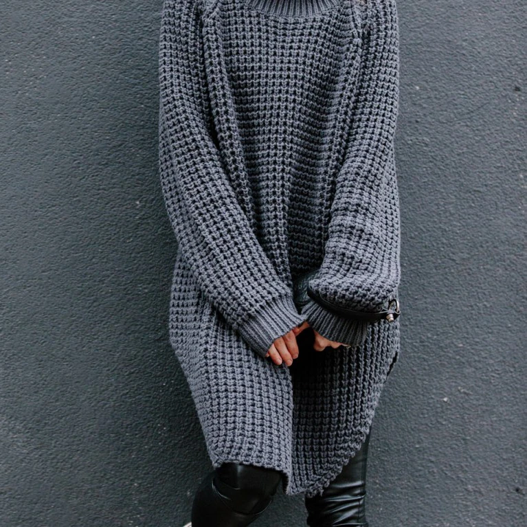 [EAM] 2019 New Spring Fashion Big Size Long Sleeve Turtleneck Knitting Thicken Casual Solid Split Sweater Woman BL811