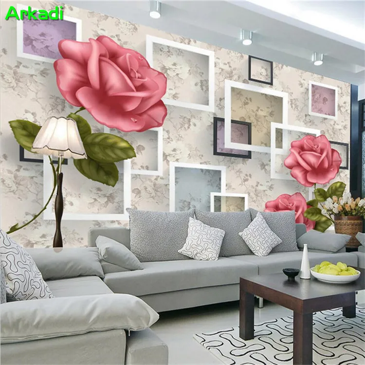 3D тисненые розы коробка обои Гостиная украшения ТВ фон настенная живопись Гостиная простая современная спальня Фреска