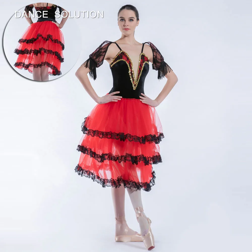 Spanish Romantic Ballet Tutu With Black Velvet Bodice And Tulle Skirt