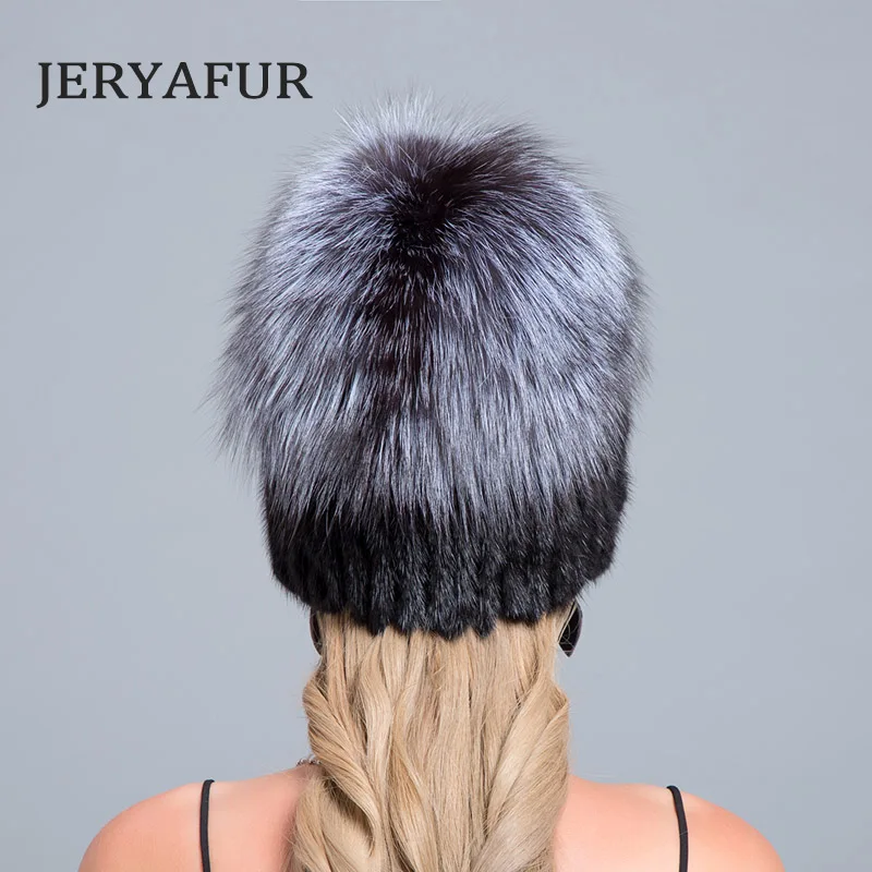 Модные женские шапки JERYAFUR из натуральной норки лисы облегающие зимние
