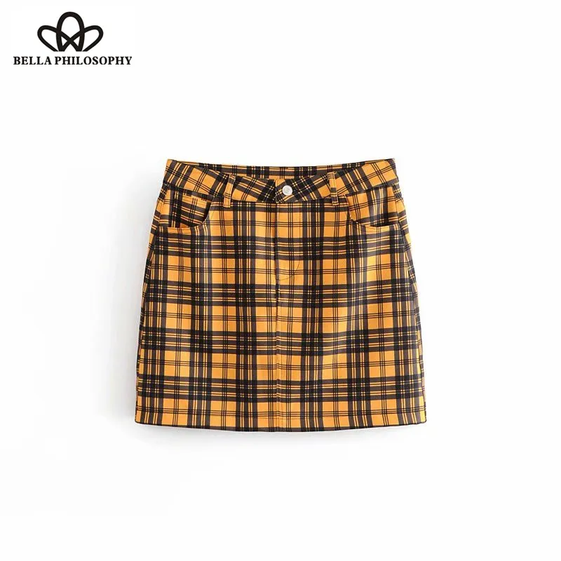 Wonder 2018 preppy style plaid printing slimming pencil skirt faldas mujer vestidos ladies chic high street pockets mini skirts