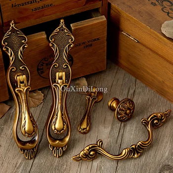 

10PCS Retro Vintage Brass Furniture Handle European Antique Furniture Door Handle Drawer Pulls Kitchen Cabinet Handles and Knobs