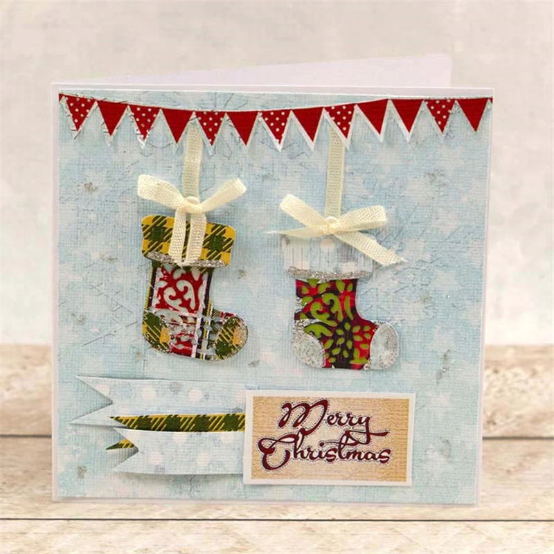 

YaMinSanNiO Metal Cutting Dies Xmas Socks Stitching Dies Scrapbooking Craft Dies Card Making DIY Album Embossing Die Crafts