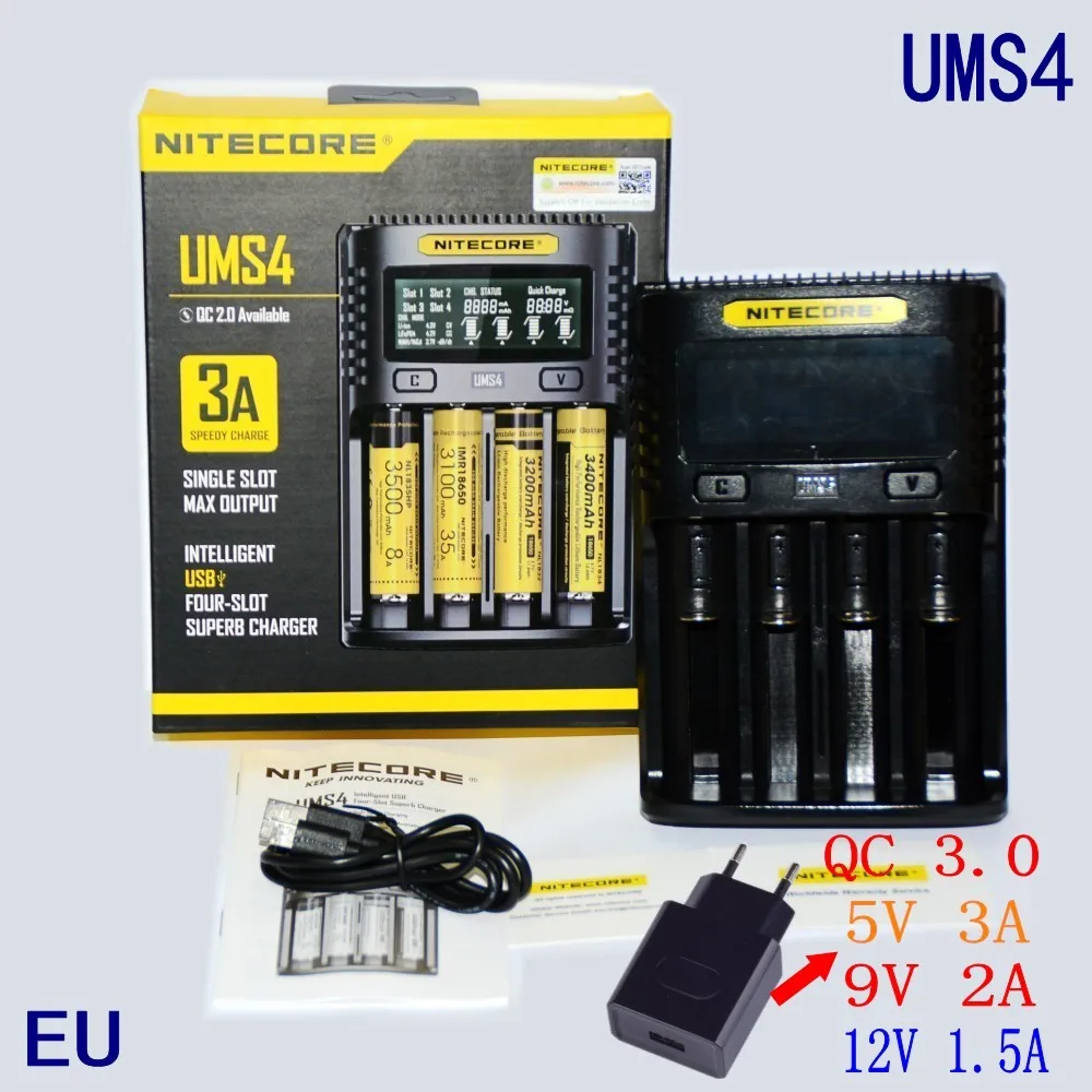 Carregador de Bateria Inteligente para Li-ion Nitecor – Imr Inr Icr Lifepo4 18650 14500 26650 aa 3.7 1.2 v 1.5 Baterias d4 Ums4 c4 Vc4 Lcd