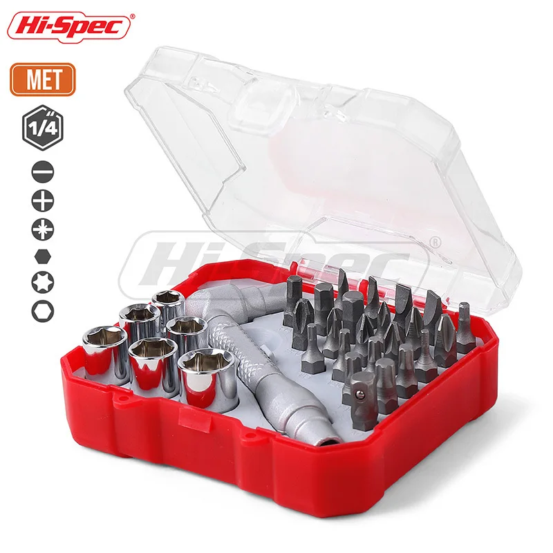 Hi Spec 30pc Screwdriver Set 1 4 Torque Wrench Socket and Bit Set L Shape Dual