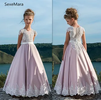 

A-Line Flower Girls Dresses For Weddings O Neck Satin Tulle Children Christmas Dress Birthday Party Dress Custom Made