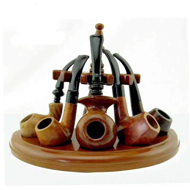 New 1pcs Romanesque Tobacco Pipe Stand 5 Pipe Rack Sturdi Rose Wood