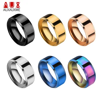 

Auxauxme Simple Titanium Steel 8mm Wedding Bands Ring Rianbow/Blue/Rose Gold/Black Party Gift For Men Fashion Jewelry Size 5-13