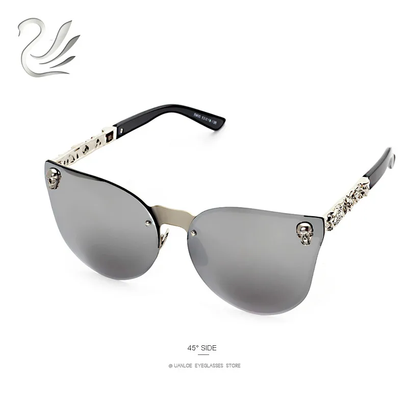 UANLOE модные готические Солнцезащитные очки женские роскошные винтажные стимпанк Солнцезащитные очки кошачий глаз рокер череп рамка очки металлический темп - Цвет линз: C05