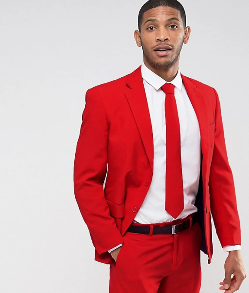 748 Fashion Men Wedding Suits Classic Two Button Red Men Suit Terno Masculino Slim Fit Blazer Male Formal Business Suits Set
