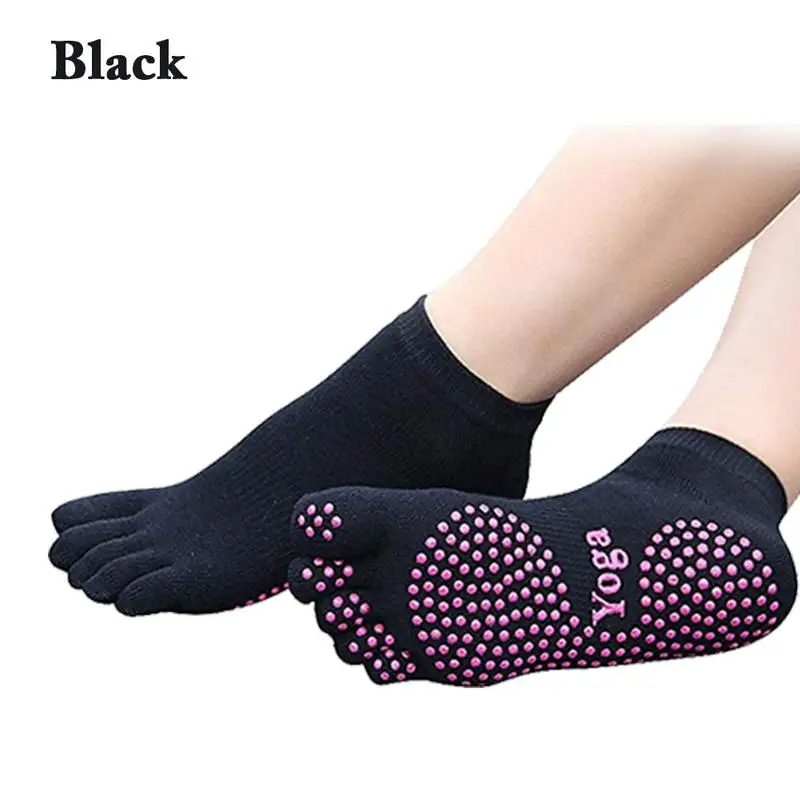 Йога женские носки для йоги противоскользящие пять пальцев спинка силиконовые Нескользящие 5 носков носки для тренажёрного зала спортивные хлопковые носки - Цвет: Black