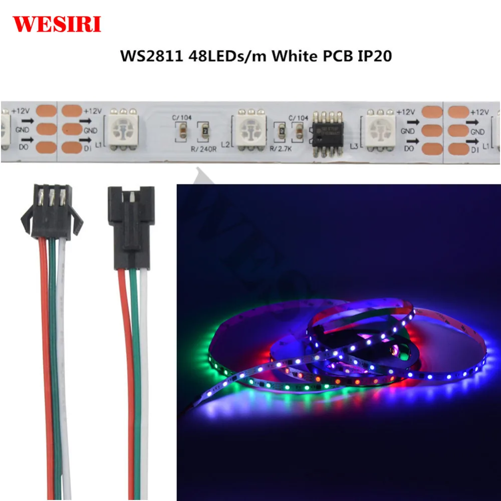 Адресная RGB Светодиодная лента WESIRI WS2811 5050 SMD 30/48/60 светодиодов/м IP30/IP65/IP67 внешний 1 IC