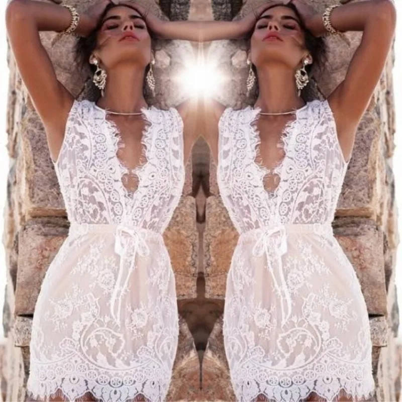 

Women Spring Summer New Lace Dress Eegant White Mini Dress