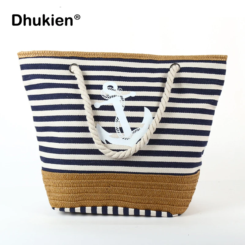 Summer Beach Bag 2020 Canvas Stripe Printing Shoulder Large Canvas Stripe Printing Shoulder Bag