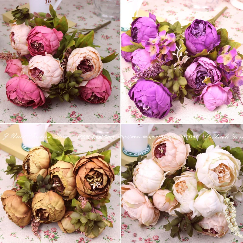 Buy European 1pcs Bouquet Artificial Vivid Peony Silk