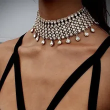 Hot Sale Collar Chokers Necklace & Pendant Fashion Full clear Crystal Collier Double Chain Wedding Charm Chocker Neck Wholesale