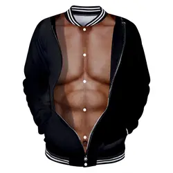 Косплей мускул бейсбольные куртки с длинным рукавом мужские крутые топы Поддельные pectorales 3D печать уличная мужская куртка брюшной мужской