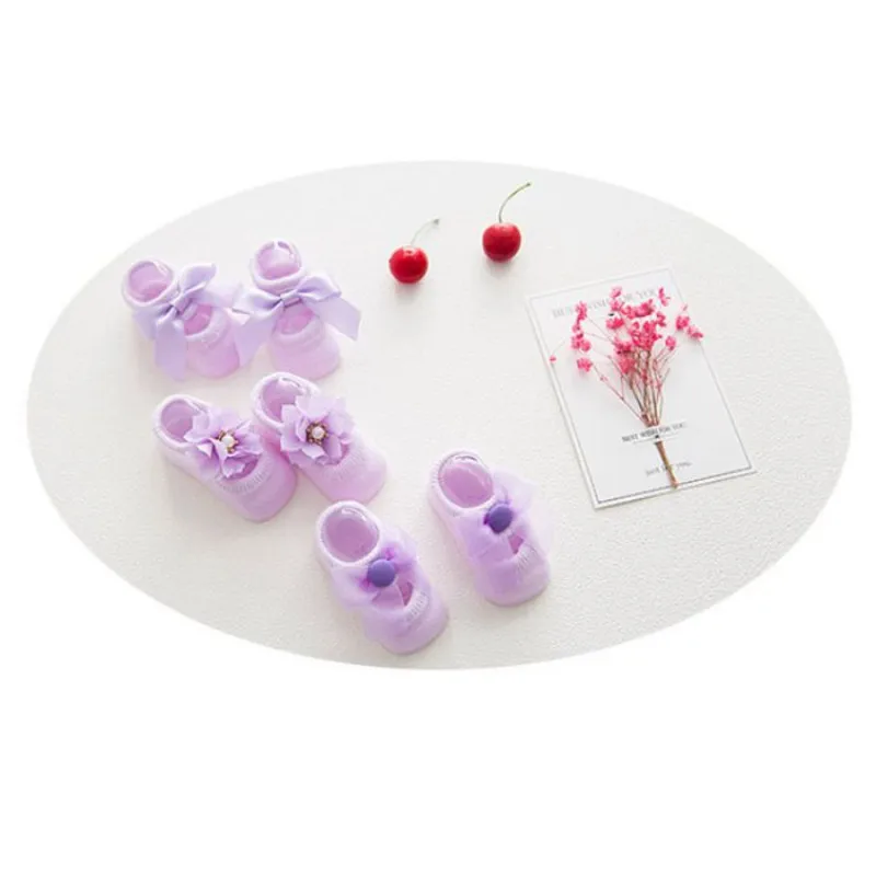 3 Pairs/Lot Newborn Baby Socks Lace Cotton Flower Anti-Slip Kids Floor Socks Bow Baby Girl Socks Spring Summer Girls Gift sokken