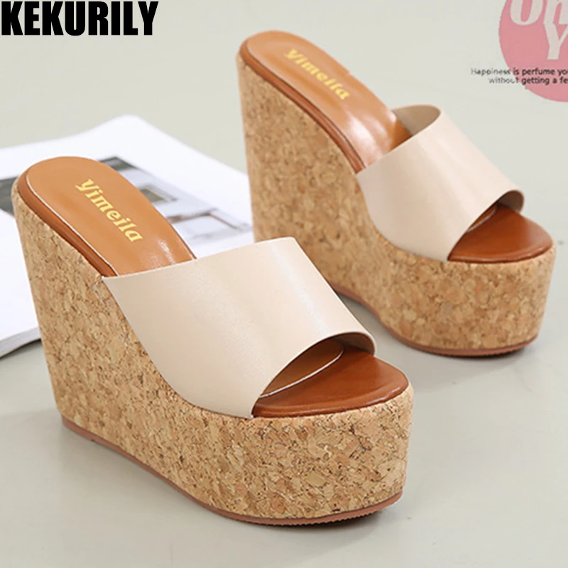 

platform shoes woman slides zapatos mujer 2018 fashion woman slippers wedges comfortable shoes loafers sandals apricot black