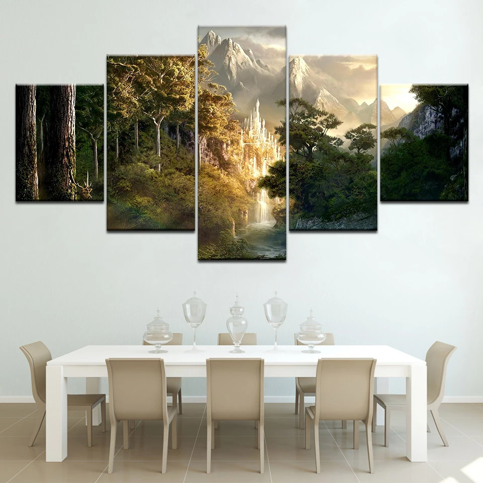 

The movie Lord of the Rings 5 piece Wallpapers modern Modular Poster art Canvas painting for Living Room Home Decor
