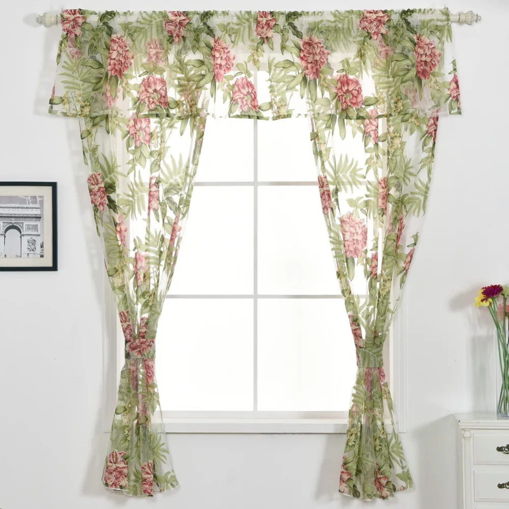 

Free shipping Short floral window flower tulle set home decoration design with curtain Valance curtain tiebacks green kitchen