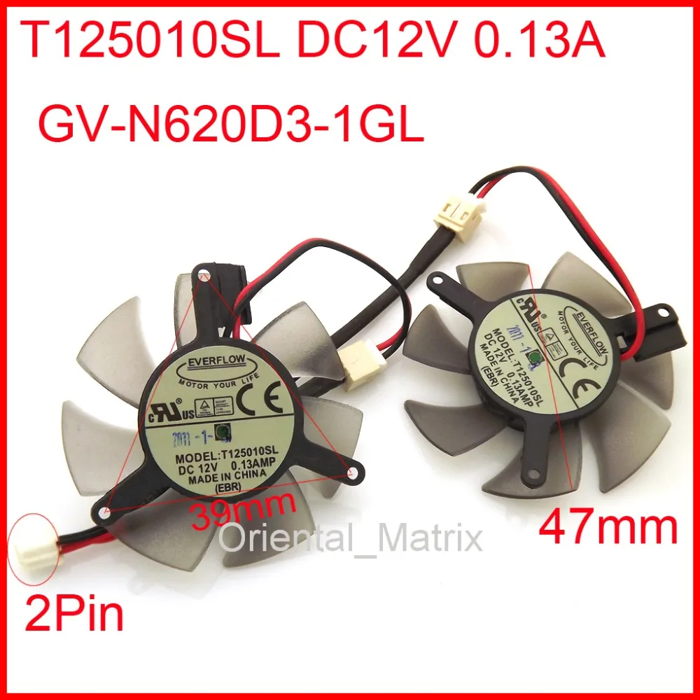 2 шт./лот T125010SL 47 мм 39x39x39 12 В 0.13A 2Pin для Gigabyte GV-N620D3-1GL кулер видеокарты | Компьютеры и