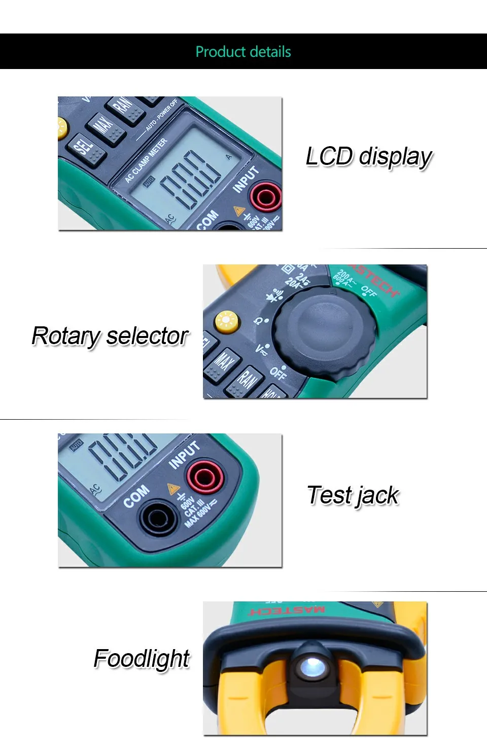 MASTECH MS2008A цифровые клещи Автоматический диапазон клещи Амперметр Вольтметр Омметр w/ЖК-дисплей подсветка тока Напряжение Тестер