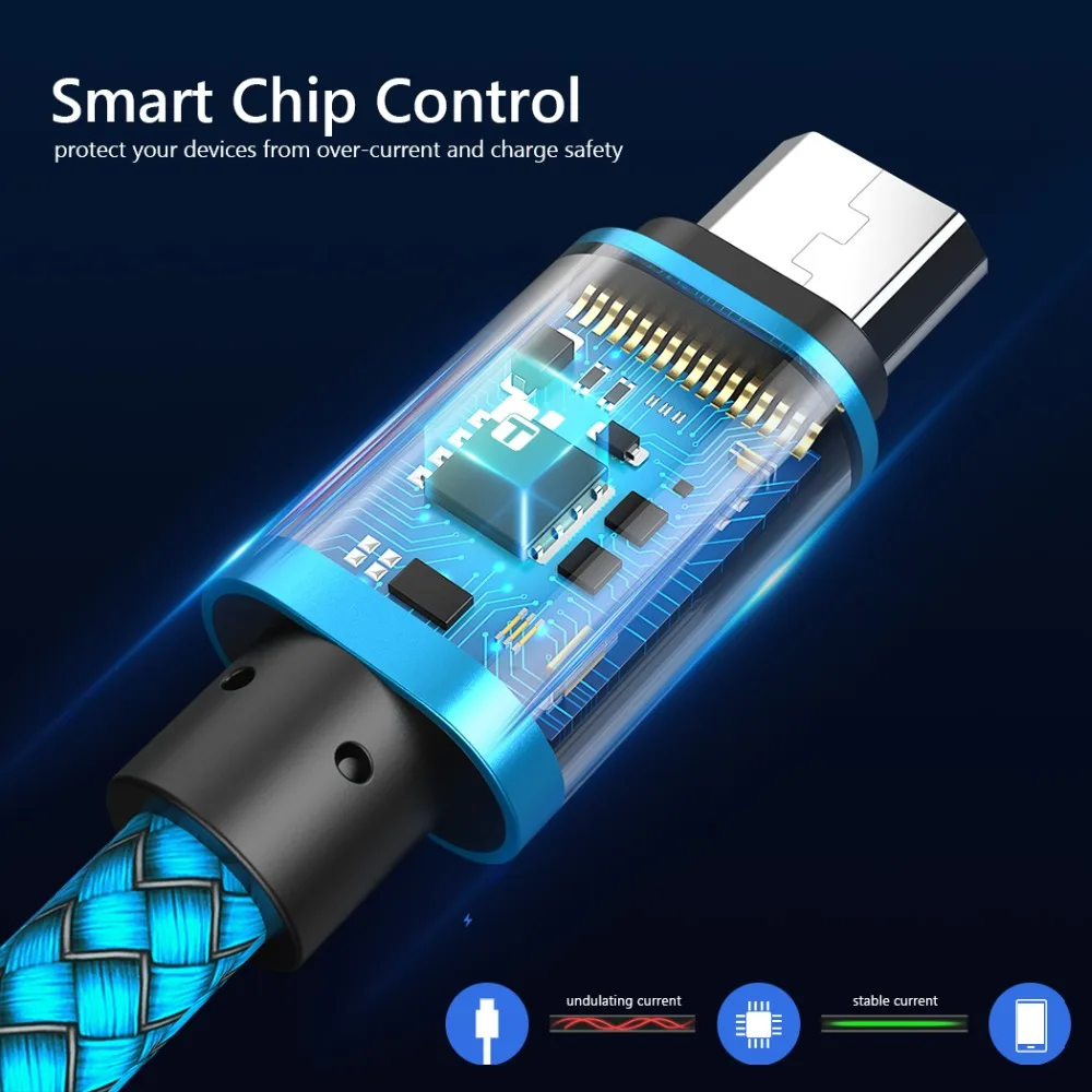 المصغّر USB كابل 2A 1 m سريع شحن النايلون USB مزامنة بيانات الهاتف المحمول الروبوت محول كابل الشاحن لسامسونج سوني HTC LG كابل