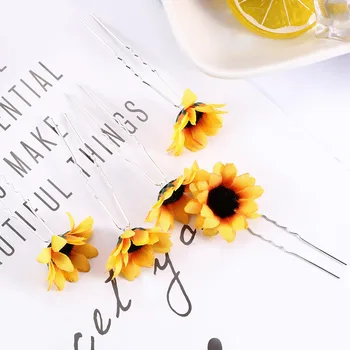 

5Pcs Children Lovely Summer Yellow Sunflower Hair Pins Kids Headband Hair band Pretty Hair Women's wedding Jewelry