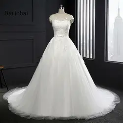 Baijinbai реального новый пользовательский Vestido De Noiva Винтаж Аппликации Белый Свадебное платье 2019 на шнуровке; Robe De Mariage свадебные Dress772102