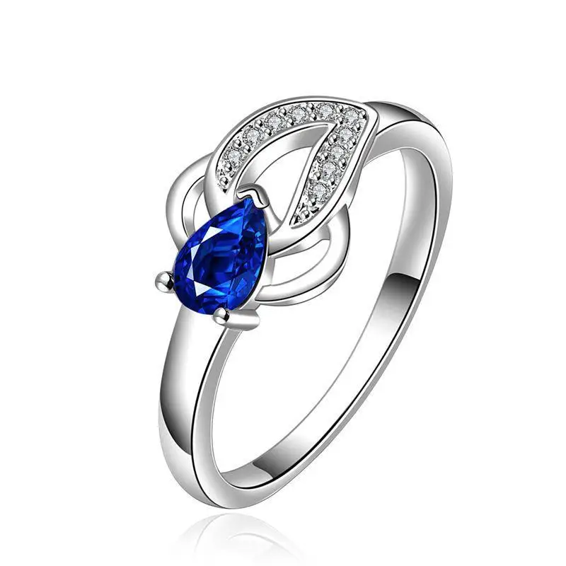 

New lover gift Specials silver color ring stone CZ jewelry Tide female charm simple Retro Blue Crystal CZ Ring R651