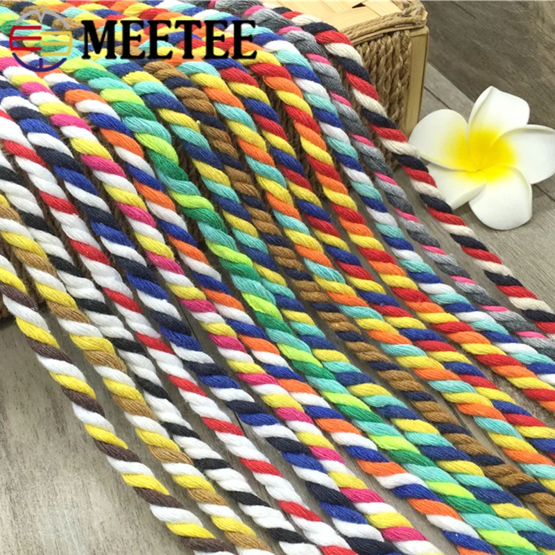 

15mx6mm Colored 100% Cotton 3 Shares Twisted Cotton Cords DIY Craft Cotton Rope For Bag Belt Decor Cord Ropes Sewing Accessories