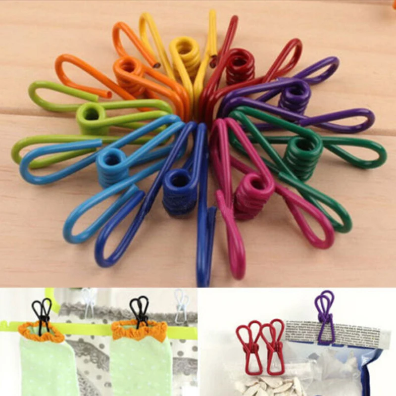 10x Metal Clamp Clothes Laundry Hangers Strong Grip Washing Line Pin