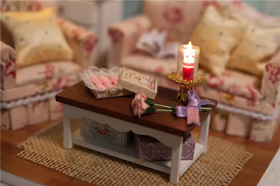 Милая комната DIY Miniatura дом игрушка счастье серия 4 Stlys DIY блоки с мебели светодиодный свет подарок на день рождения H07-H010