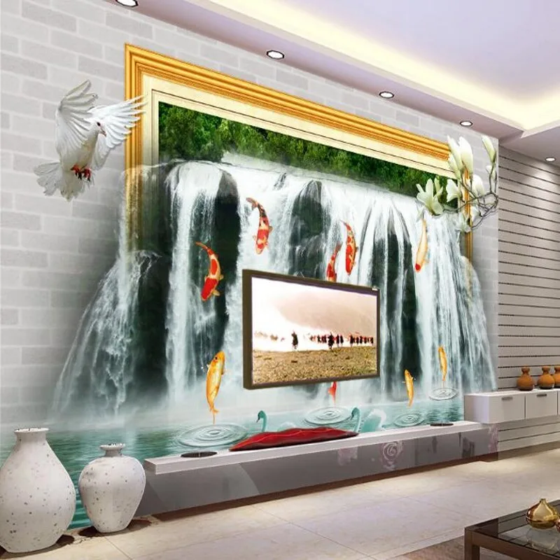 beibehang Custom large fresco 3D brick wall creative waterfall