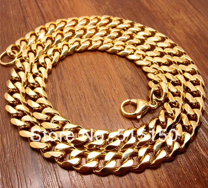 

24"15MM Heavy Cool Silver 316L Stainless Steel Men's Chain Link Curb Necklace