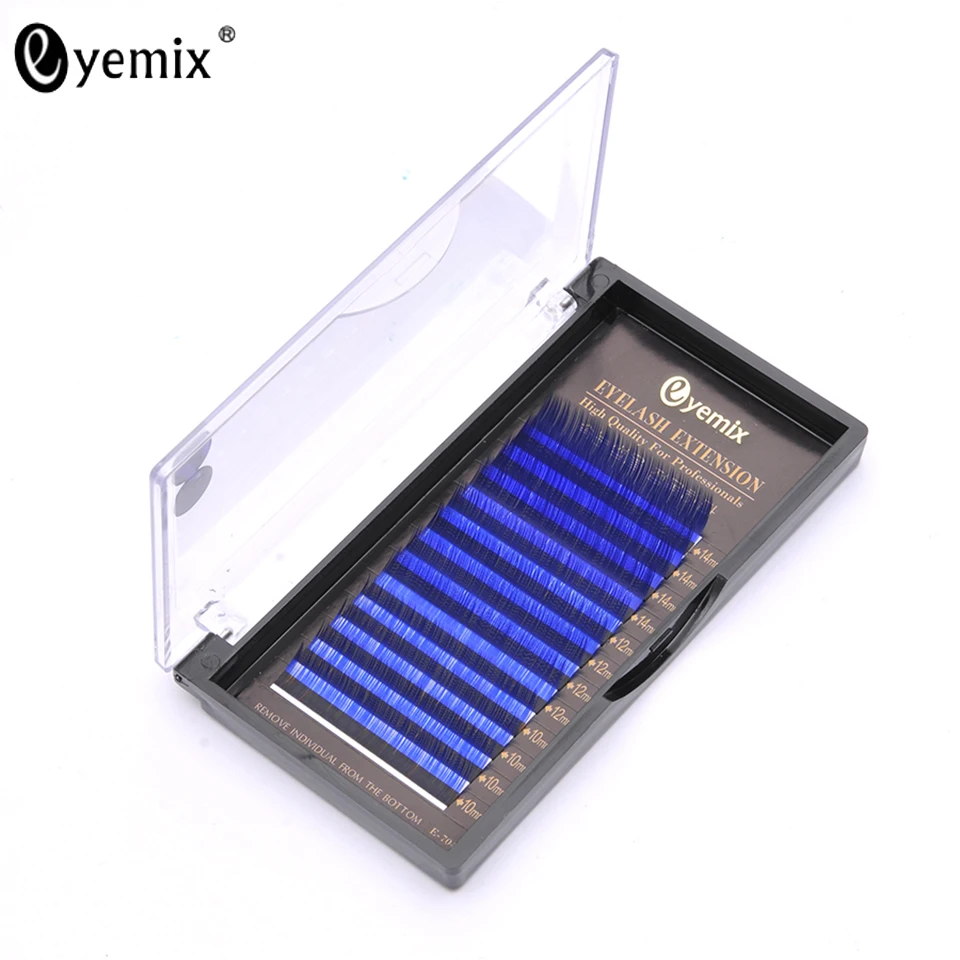 

EYEMIX 12 Rows 10/12/14mm Mix length blue colored silk fake lashes B/C curl thick long soft false eyelashes makeup tools