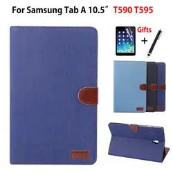 Чехол для samsung Galaxy Tab A 10,5 "T590 T595 T597 SM-T590 SM-T595 чехол принципиально Tablet ковбой Искусственная Кожа Стенд Shell + стилус + пленка
