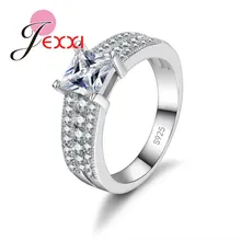 JEXXI Luxury Multi Lined Rhinestone Wide Wedding Ring Band Sparkling Big Stone Mosaic 925 Silver Rings Romantic Women Jewelry