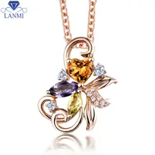 Красочная Подвеска из розового золота 18 К с цитрином и бриллиантом, подвеска из натурального амехистта для девочек WP089