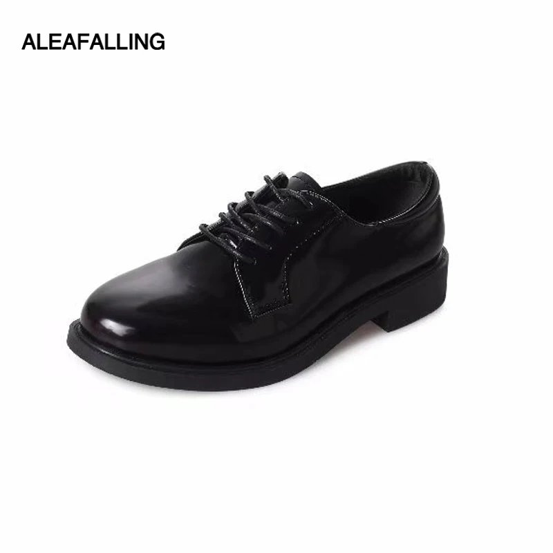 

Aleafalling Women Boots Lace Up Colleage Students' Shoes Girl's Soft Leather Solid Black Spring Autumn Work Party Boots WBT257
