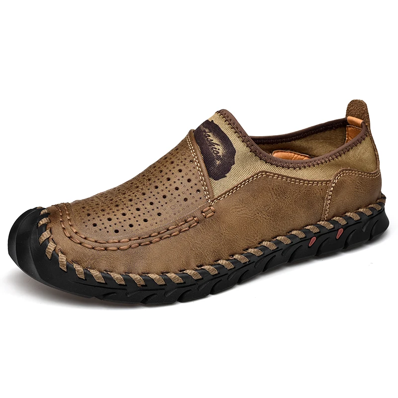 

Summer Leather Casual Shoes Men Breathable Leisure Shoes Loafers Men Leisure Shoes Soft Bottom Waterproof Non-slip Big Size