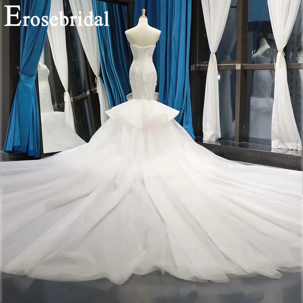 Erosebridal Новое поступление свадебное платье без Бретелек Кружевное свадебное платье со съемным шлейфом без рукавов платье невесты простое платье