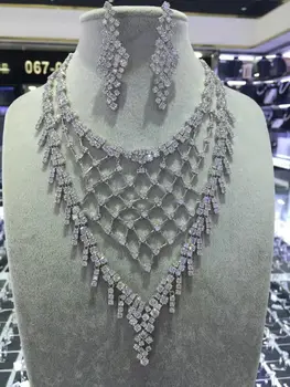 

Newshe Elegant Necklace Earrings Jewelry Sets A+++ CZ Zirconia Fashionable Design For Women Gift