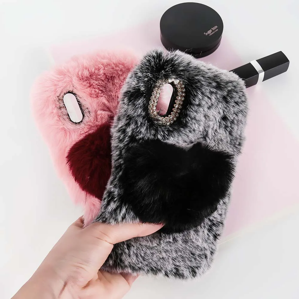 

3D Love Heart Rabbit Fur Plush Case For Huawei P20 Lite P20 Pro Warm Fluffy Cover For Huawei P8 Lite P9 Mate 9 10 Phone Cases