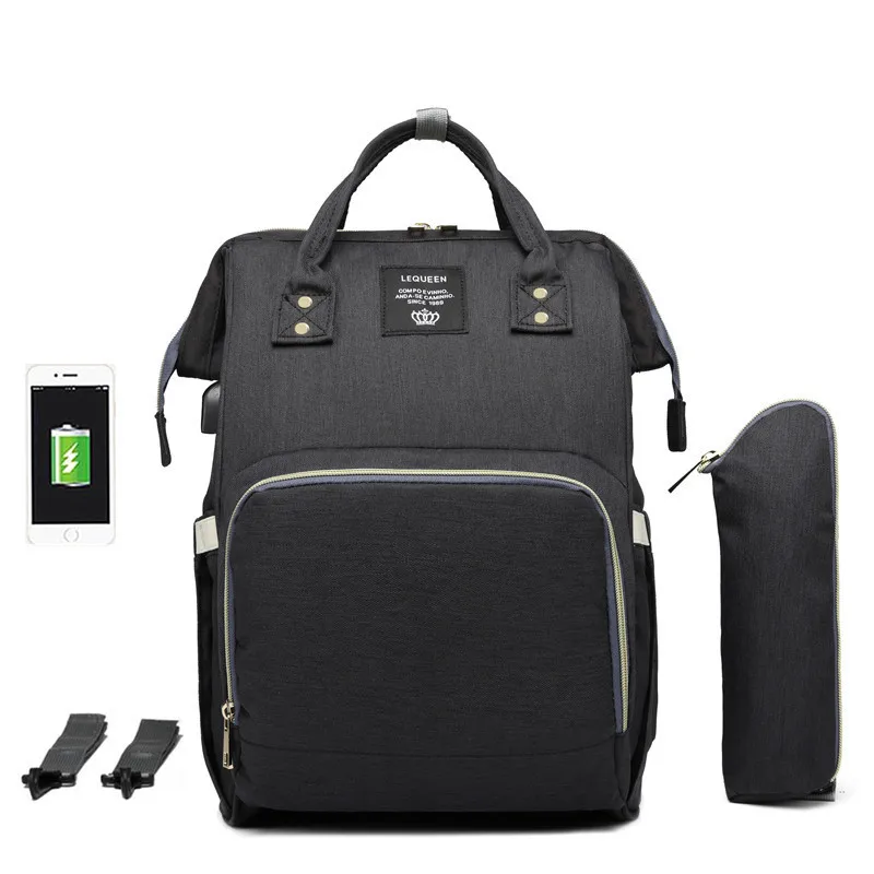 Lequeen сумки для подгузников с USB интерфейсом Мумия Материнство Подгузники Сумки большая детская сумка дорожные рюкзаки дизайнерская сумка для кормления уход за ребенком - Цвет: Черный