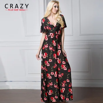 

Large Size L-7XL Print Red Flower Dress 2019 Plus Size Long Dresses Sexy V-neck Elegant BohoDress for Women 7XL 6XL 5XL 5064