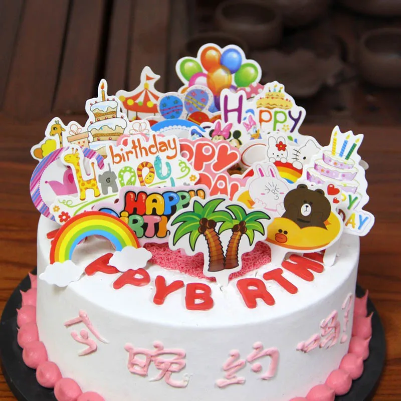 

5pcs PartyTheme Happy Birthday Party Cake Toppers Kids Favors Decorate Cupcake Wrappers With Sticks Decor Baby Shower Supplies
