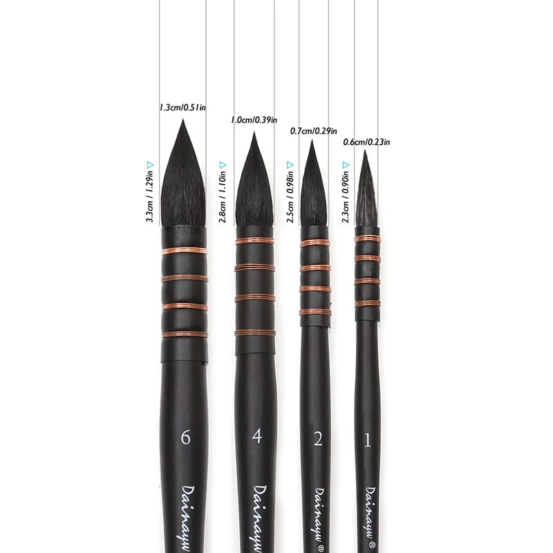 Dainayw-4 브러쉬 다람쥐 털 & 말 헤어 아트 페인팅 브러쉬, 예술적 수채화 브러쉬 세트, 구아슈 워시 걸레 아트 페인팅